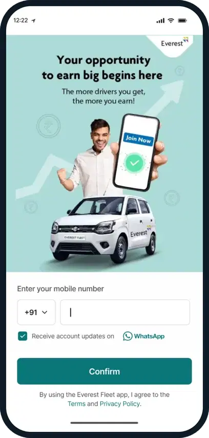 Everest Dost app login screen asking for a mobile number