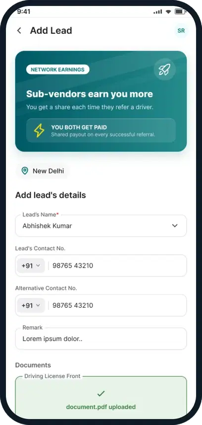 Everest Dost app form for adding a driver lead