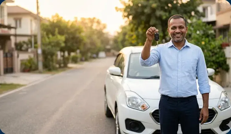 An Everest driver holding up the keys to his car